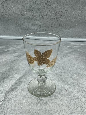4''X3'' -Libbey Gold Leaves aperitif glass  Clear Maple Leaf  lobbed stem
