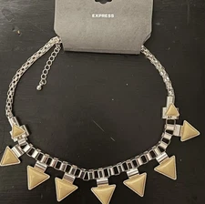 NEW-Express Silver and Yellow Statement Triangle Necklace