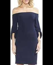 Vince Camuto Off The Shoulder Sheath Dress Navy Blue XL Crunched Sleeve Ponte