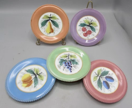 Vintage Westmoreland USA Beaded Edge 5 Salad / Pie Plates Various Fruit Designs