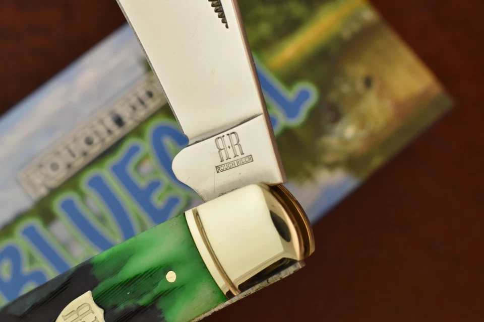 ROUGH RIDER RYDER BLUEGILL GREEN STAG BONE HAWKBILL PRUNER KNIFE RR2635 NICE - Image 4 of 4