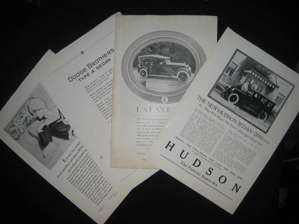 4x Original 1920s Rare Automobile Ads HUDSON DODGE LaFAYETTE FISCHER CARS 7x10" - Image 2 of 4