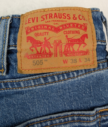 Levi's 505 Regular Fit Jeans Mens 38x34(32) Straight Leg Med Wash Blue - Picture 8 of 12