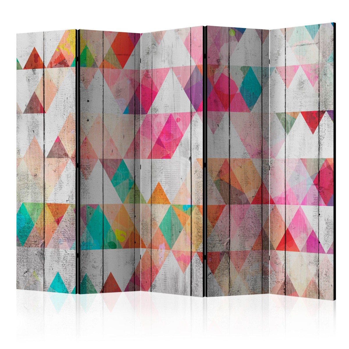 Paravent 5 volets coloré séparateur de pièce géométrique 172x225cm