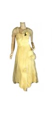 VINTAGE CIRCA 1950'S YELLOW TULLE TAFFETA PARTY DRESS WITH FLOWER SZ SM