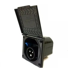 Powerpart Black 230V Mains Hook Up Inlet Socket Flush Fitting Motorhome - PO113B