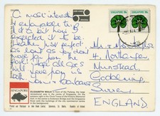 1974 postcard of the Esplanande Singapore sent to England