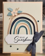 Stampin Up HEARTFELT DSP * HELLO SUNSHINE * CARD KIT- Makes 4- LAYERED RAINBOW!