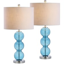 Jonathan Y 27 Sky Blue/Chrome Triple-Sphere Glass Table Lamp Set Of 2 Bedside