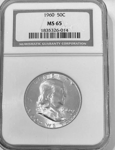 1960 Franklin Half Dollar- Silver- NGC MS 65 VERY SILVER
