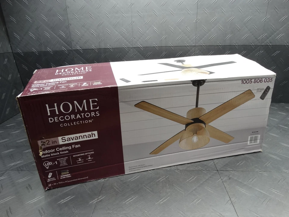 Home Decorators 52 in Savannah LED Black Ceiling Fan w/ Light Kit and Remote - Image 4 of 4