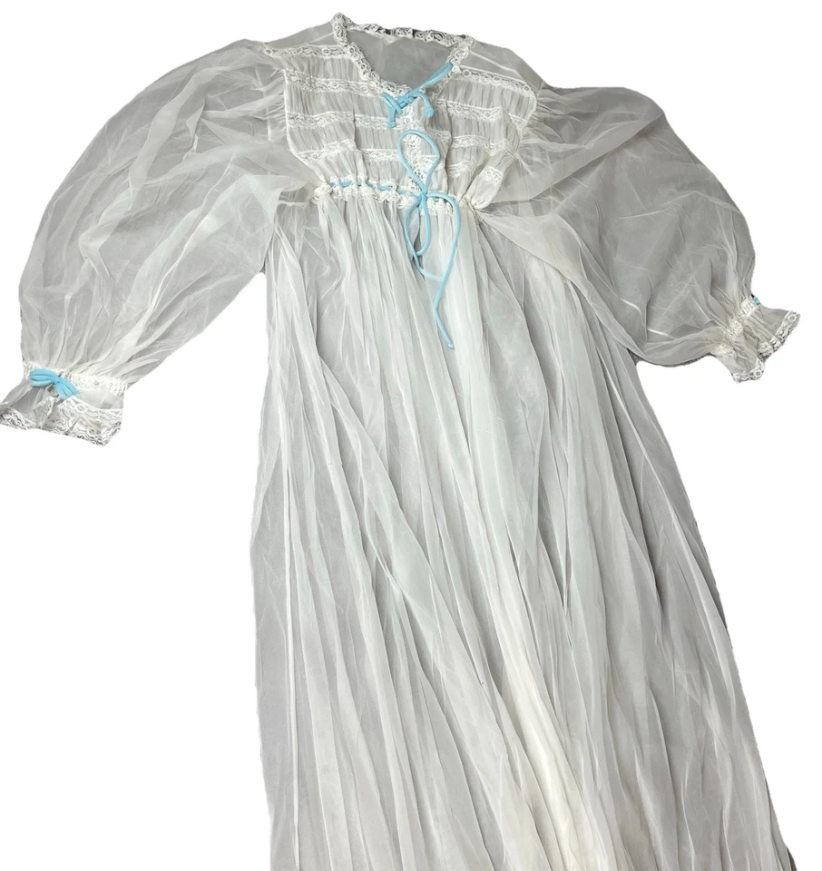 VTG Miss Elaine Lace Nightgown Womens Medium White Fairycore Whimsical Negligee - Image 2 of 4