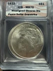 1922 P PEACE DOLLAR RARE VERY LOW POP MS70 OBV STRUCK OFF CENTER MINT ERROR ICG