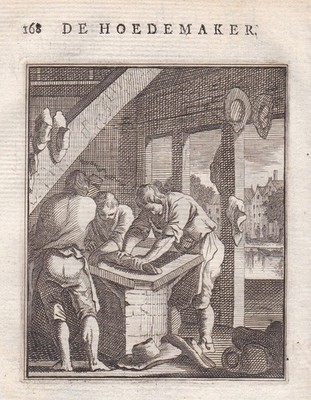 Hutmacher Hüte hatter hat Hut hats Beruf profession Kupferstich etching Luyken