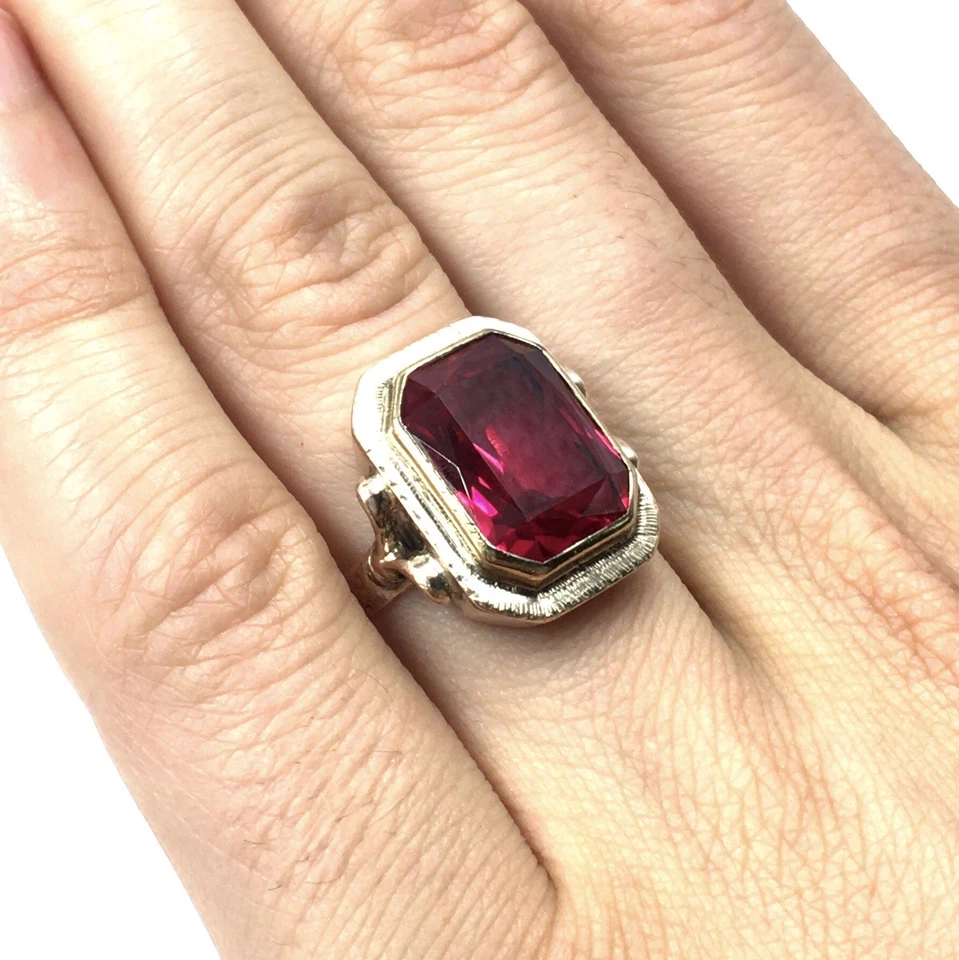 Anillo de oro de 8kt rubí sintético 333 oro amarillo 1,5 x 1,2 cm anillo de s... - Imagen 4 de 4