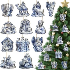 Suzile 36 Pcs Christmas Wooden Ornaments Nativity Scene Tree Decorations Vintage