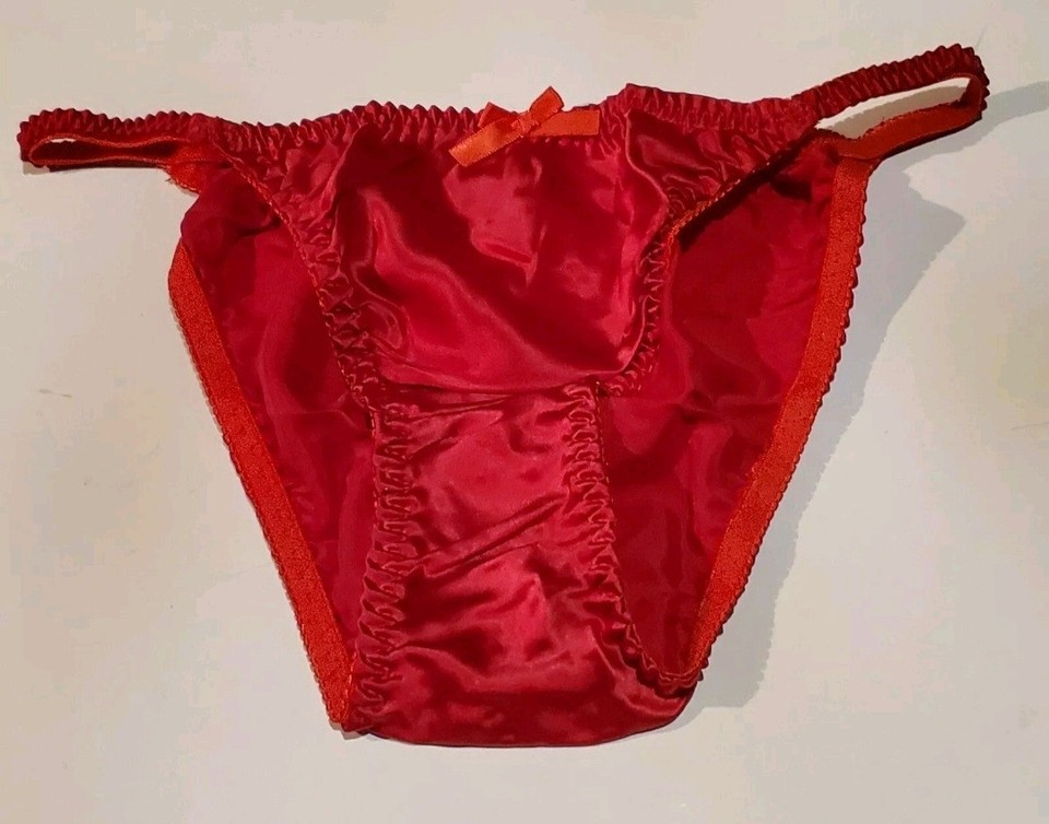 VTG Liquid Satin Double SILK String Bikini Panty Full Cut 9/2XL Candy ...