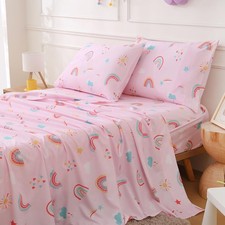 Girls Rainbows Bed Sheets Full Size 4 Piece for Kids Sheet Set with Pillowcas...