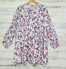 Umgee Women's Small Floral Swing Dress Long Sleeve Keyhole Trapeze Flowy Boho