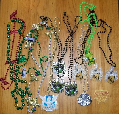 Vtg Mardi Gras Beads Lot NOLA Zulu, Pegasus, King Rex, K of A Fleur de Lis