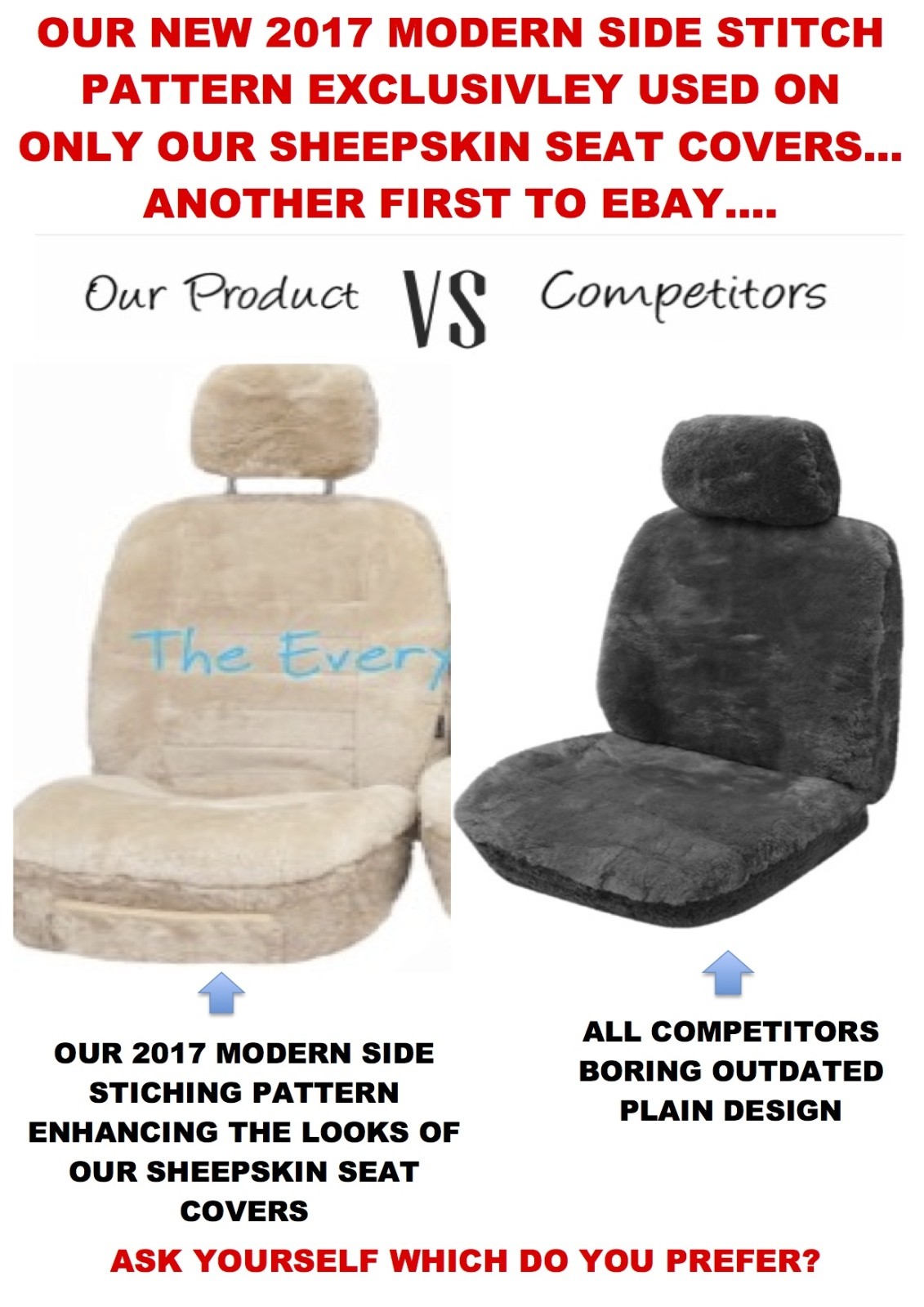 Aussie Made Sheepskin (Lambswool) Car Seat Covers Side Lines 22MM