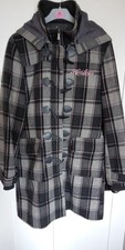 Ladies Henleys Wool Duffle Coat With Hood - Size 1 (8) - Grey Check