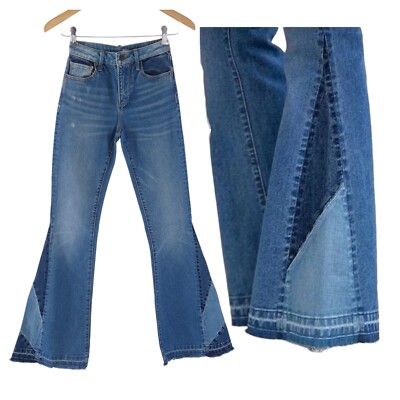 Driftwood Cleo Schlagjeans W22 blau Patchwork 70er Boho Free People