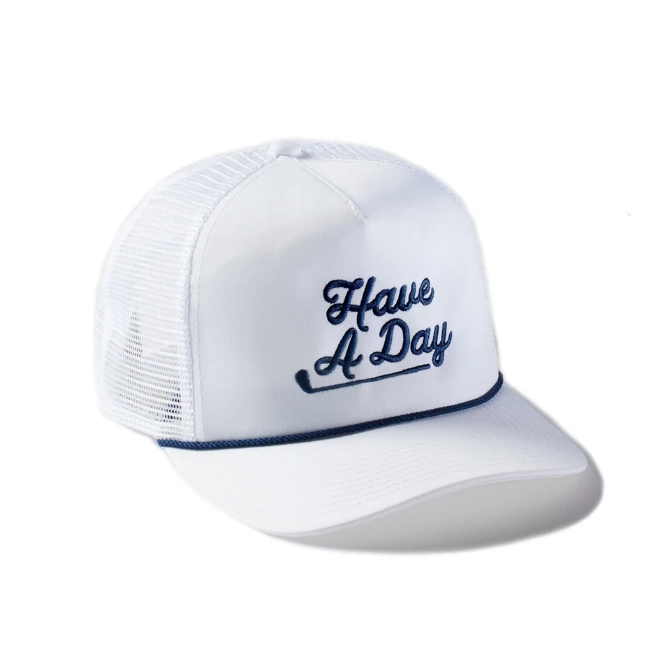 NEW Breezy Golf "Have A Day" Rope White/Navy Mesh Snapback Golf Hat/Cap