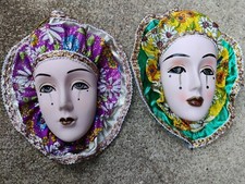 Two Porcelain 7  Mardi Gras Wall Masks