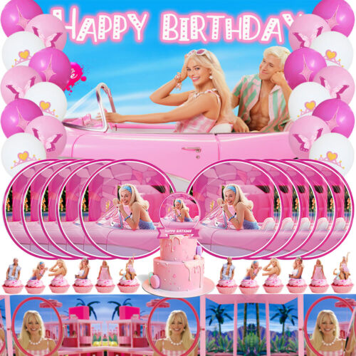 Barbie 2023 Party Supplies Birthday Decorations Set Plates Balloons Banner 5x3ft - Picture 1 of 8