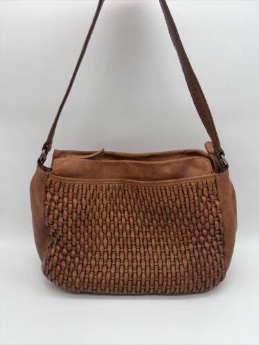 Marta Ponti Brown Genuine Leather Handbag Woven Fr