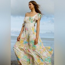 NWT SPELL & GYPSY Lei Lei Frill Gown Cream Floral L