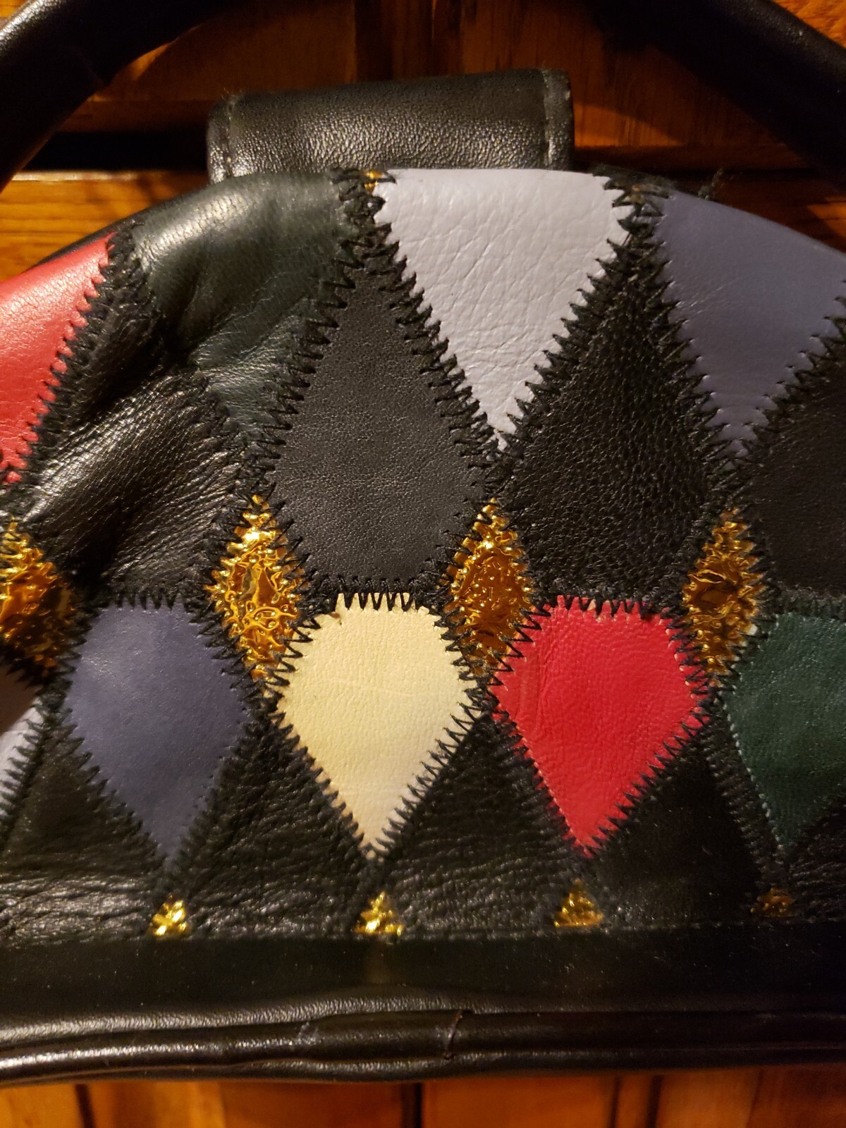Vintage Rare Unique Patchwork Leather Clutch Cros… - image 5
