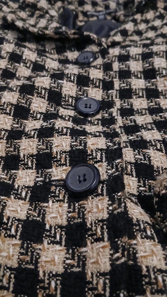 Jaqueta blazer de tweed feminina Briggs NY 10P pequena preta creme xadrez botão - Imagem 2 de 4