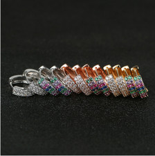 2Pcs White Gold Plated Women Men Hoop Earrings Huggie Earrings Pave CZ Piercings