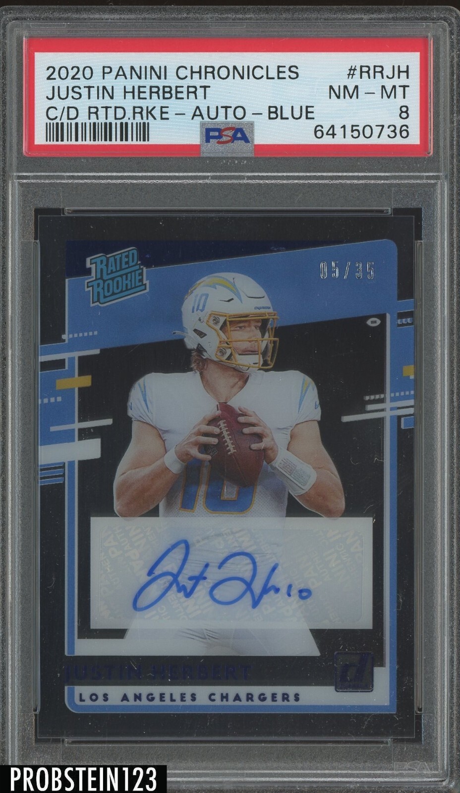 Justin Herbert Panini Chronicles Clearly Donruss Rated Rookies #RRJH Blue