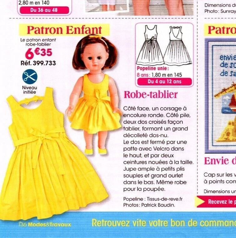 Patron De Robe Tablier Ancien Pour Poupée 45 Cm – Reproduction Magazine La Poupée Modèle (décembre 1878)