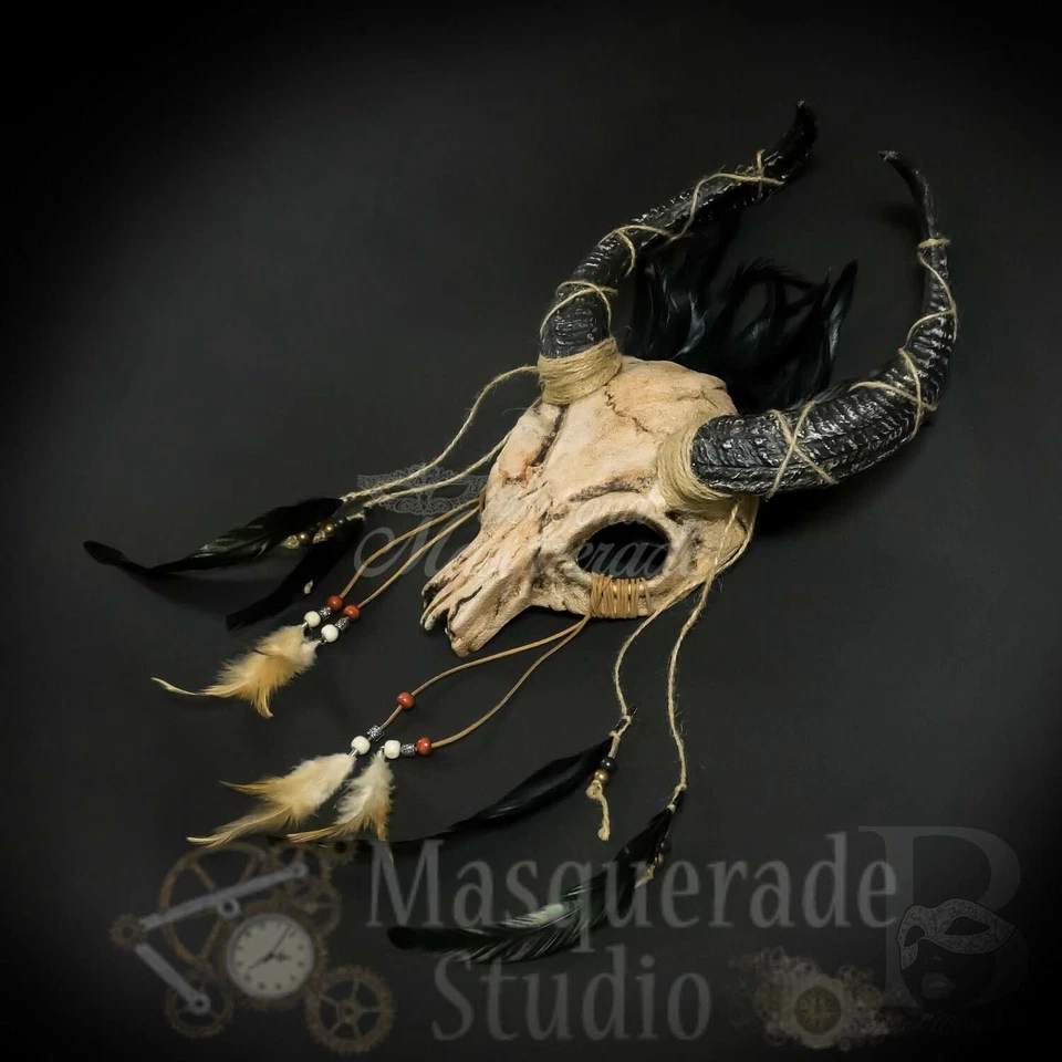 Unisex Ancestral Horned Demon Animal Skull Headdress Decoration Masquerade Mask - Image 3 of 4