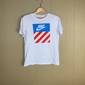 red white & blue nike shirt