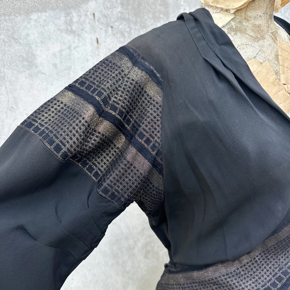 Vintage 1930s Black Silk & Gold Lamé Dress Full Length Geometric Art Deco - Image 3 of 4