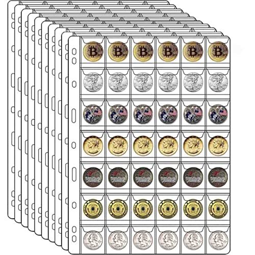 10 Sheets Coin Collection Pages Binder Inserts Sleeves Protectors