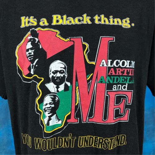 T-shirt vintage années 80 MALCOLM X MARTIN LUTHER KING NELSON MANDELA L noir hip hop rap - Photo 1/10