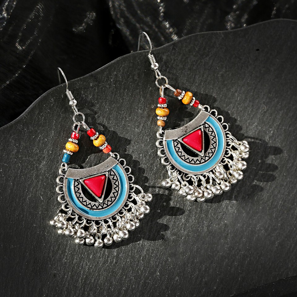 Vintage Jhumki Earrings Vintage Tassel Jhumki Earrings For Women - Ethnic Gypsy Indian Style, Hook Closure Unbranded Hook Tassel Fashion Earrings - Foto 10