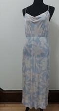 Vtg Repose Sz 8/10 Floral Satin Long Sleeveless Nightgown Droop Neck Blue