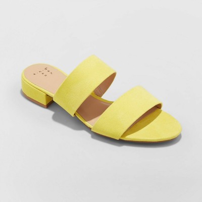 yellow low block heel sandals