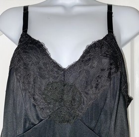 Vintage SEARS 16005 Nylon Black Lace Full Slip Size 38 - SHIPS FREE