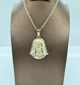 Authentic 14k Gold Plated Virgen De Guadalupe Necklace 20” Mariner Chain.