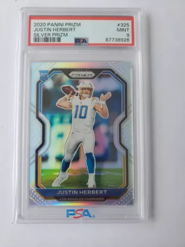 PSA 9 MINT 2020 PANINI PRIZM ROOKIE SILVER PRIZM JUSTIN HERBERT NO. 325 