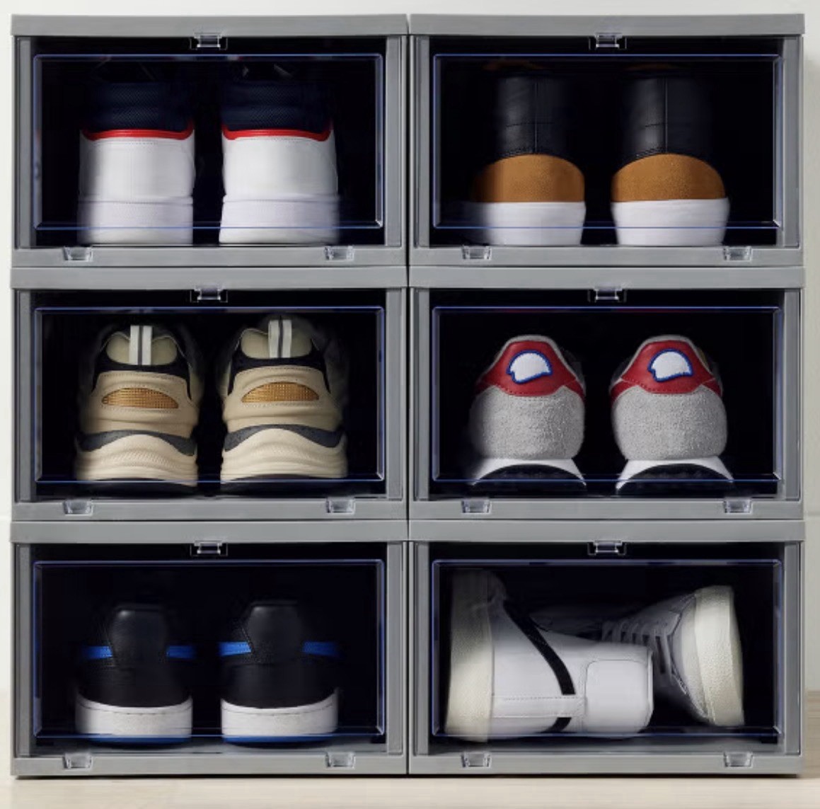 シューズボックス Magnetic Shoe Storage Box Drop Front Sneaker Case Stackable