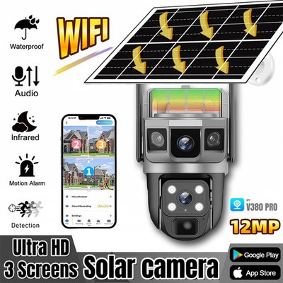 Solar Camera Outdoor 12MP 6K Triple Screen WIFI Wireless Network Monitor V380Pro